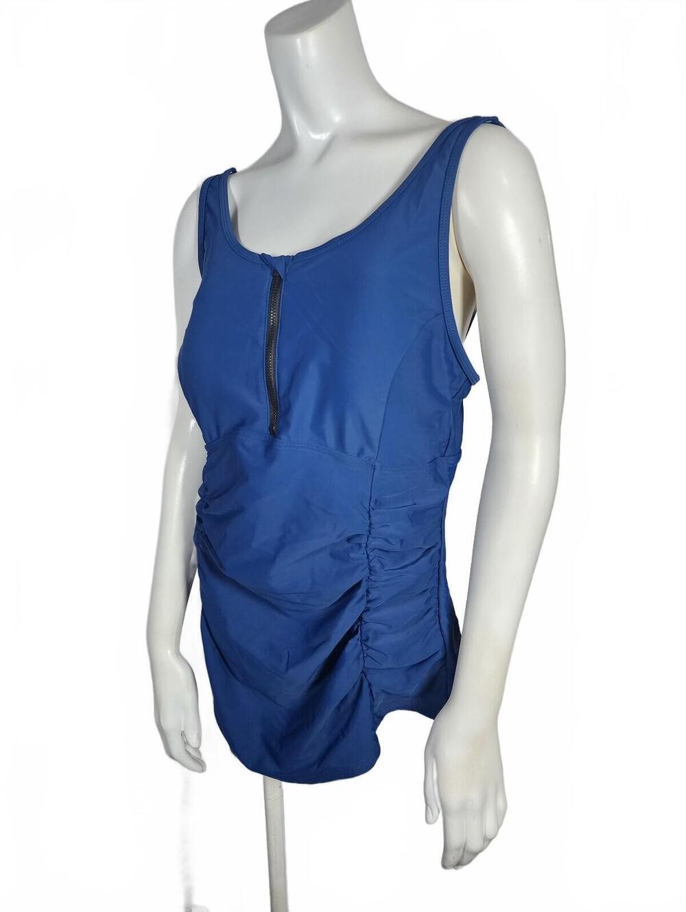 NWT BloomChic Blue Ruched Tankini Top with Front Zipper Size 14-16